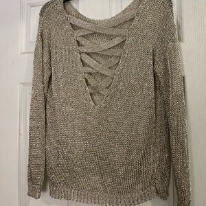 Lulus Elegant Sweater with Crisscross Design metallic look